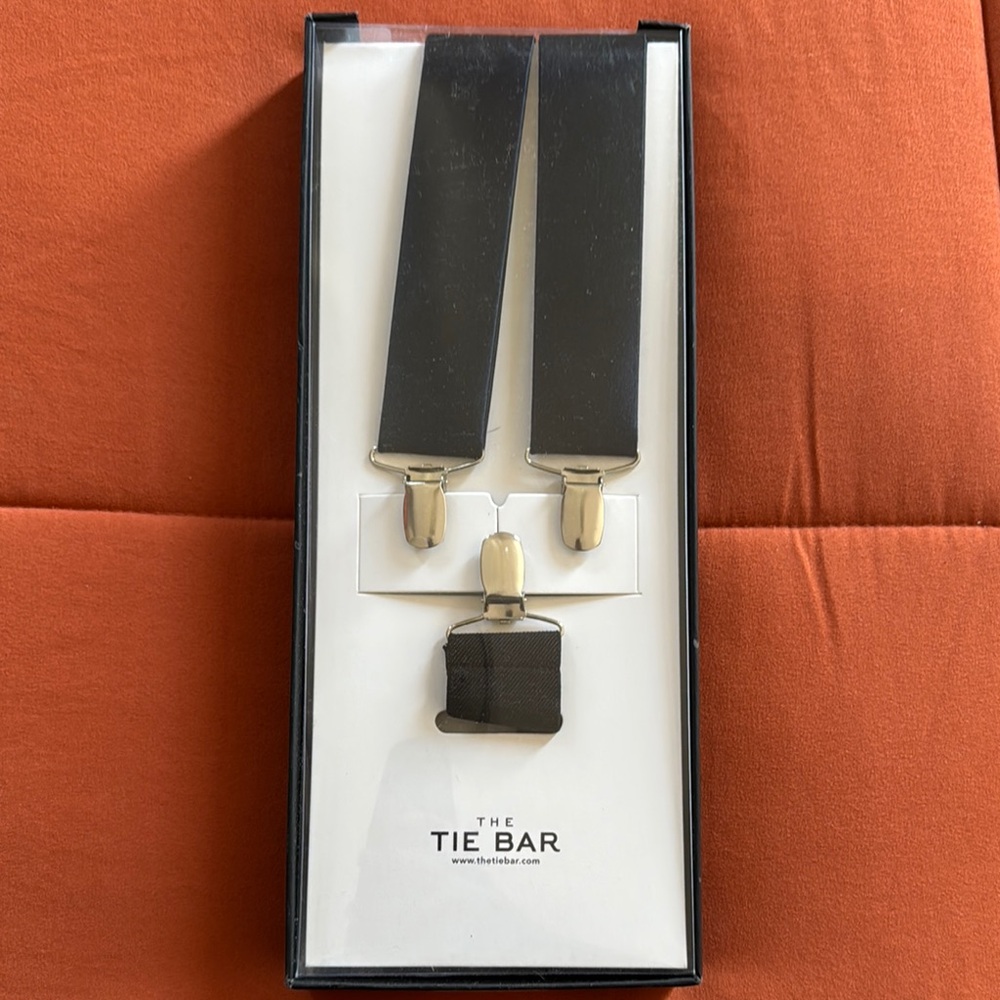 The Tie Bar Solid Satin Midnight Navy Suspenders